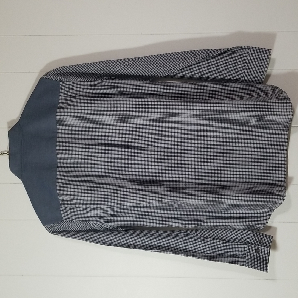 Theory Tiny Check Plaid Collared Button Up Chambr… - image 2